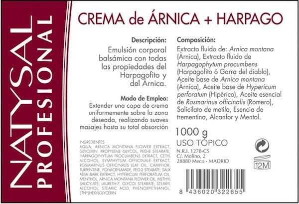 Natysal Árnica y Harpagofito crema 1Kg Natysal Árnica y Harpagofito crema 1Kg