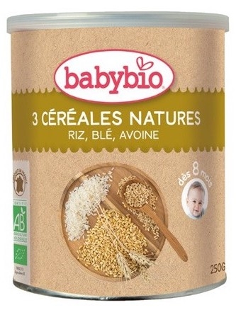 Babybio Papilla de Cereales 3 Nature 250g papilla-3-cereales-nature-8-meses-ecologica-babybio-250g-1