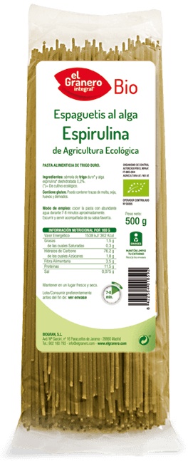 El Granero Integral Espaguetis a la espirulina bio 500g El Granero Integral Espaguetis a la espirulina bio 500g